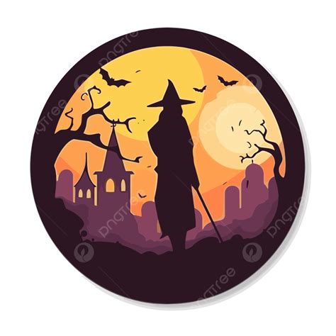 Witches Halloween Stickers Circle Clipart Vector, Silhouette Halloween, Silhouette Halloween ...
