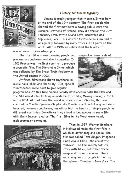 History of cinema reading for detail…: English ESL worksheets pdf & doc