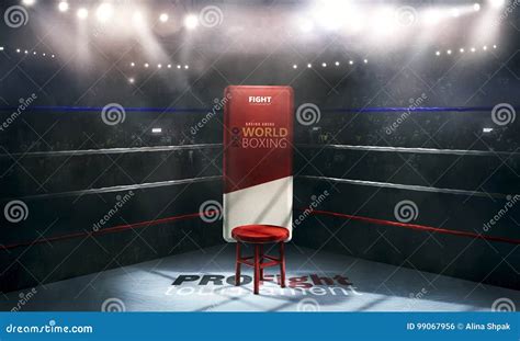 Professional Boxing Arena in Lights with Chair 3d Rendering Stock Illustration - Illustration of ...