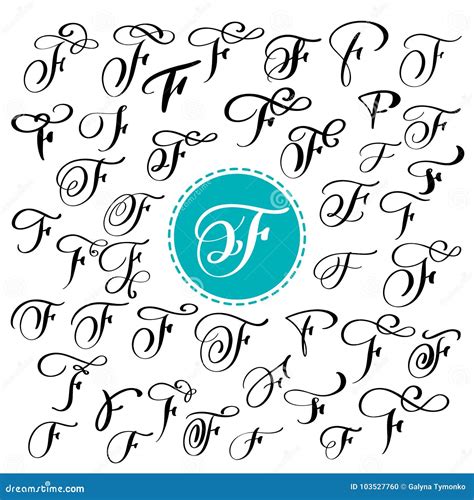 Set of Hand Drawn Vector Calligraphy Letter F. Script Font. Isolated Letters Written with Ink ...