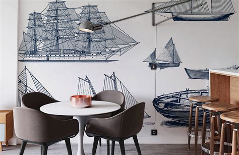 Vintage Hand-drawn Sailboats Wallpaper Murals | Ever Wallpaper US