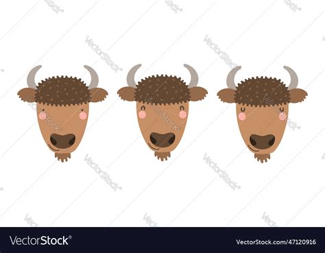 Cute funny bison faces set Royalty Free Vector Image