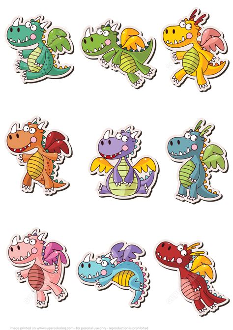 Printable Cute Dragon Stickers | Free Printable Papercraft Templates