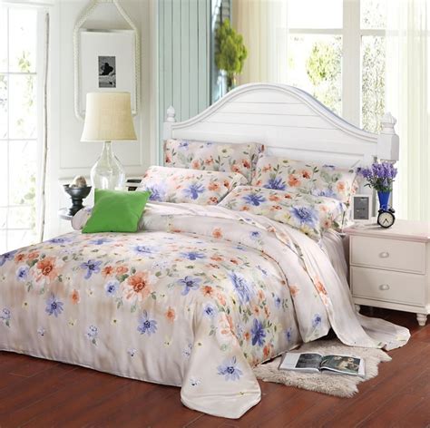 Luxury blue floral queen king size bedding set silk sheets quilt duvet cover bed in a bag ...