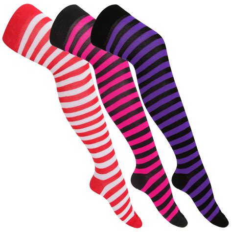 Womens/Ladies Striped Knee High Socks (Pack Of 3) | eBay