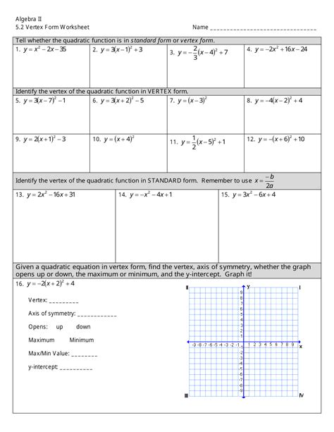 Vertex Form Worksheet - Algebra Ii - Fill Out, Sign Online and Download ...