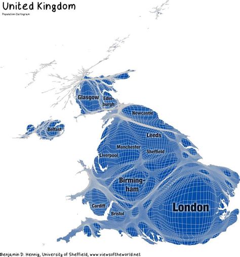 Population cartogram of the United Kingdom | Cartogram, Map of britain ...