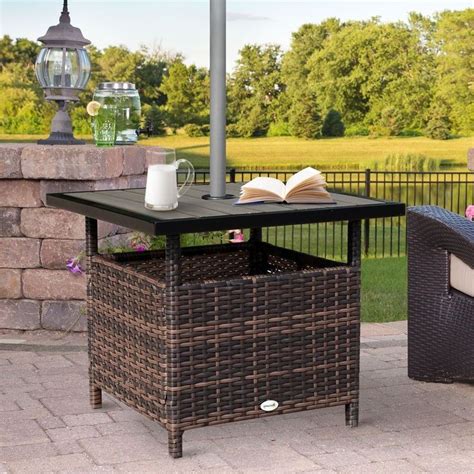 Rattan Wicker Outdoor Accent Table Brown Color Steel Frame Patio Lawn Furniture #RattanW ...