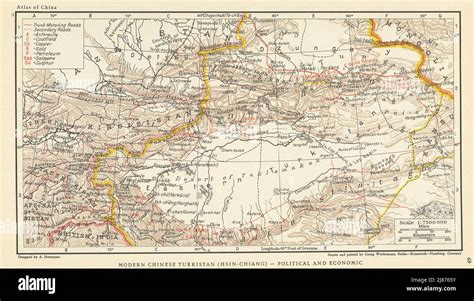 Chinese Turkistan. Xinjiang & Kyrgyzstan. Political & Economic 1935 old map Stock Photo - Alamy