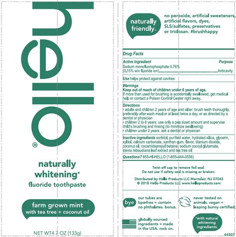 DailyMed - HELLO NATURALLY WHITENING- sodium monofluorophosphate paste ...