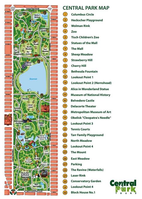 Large detailed map of attractions in Central Park, New York city | New York | New York state ...