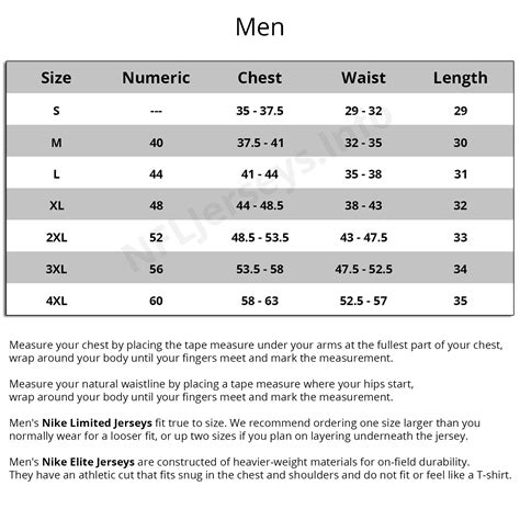 Nfl Jersey Size Chart | amulette