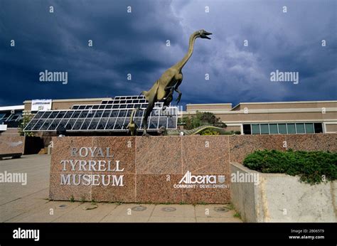 CANADA, ALBERTA, DRUMHELLER, ROYAL TYRRELL MUSEUM, DINOSAUR STATUE, STRUTHIOMIMUS Stock Photo ...