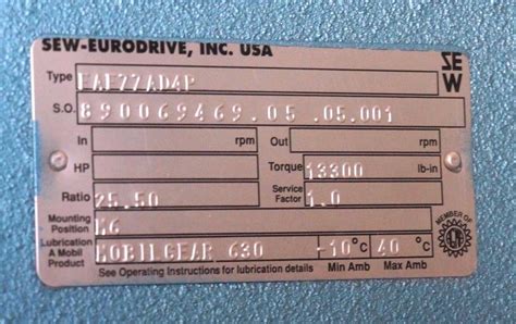 NEW SEW EURODRIVE FAF77AD4P SNUGGLER GEARBOX RATIO 25.50 – SB Industrial Supply, Inc.