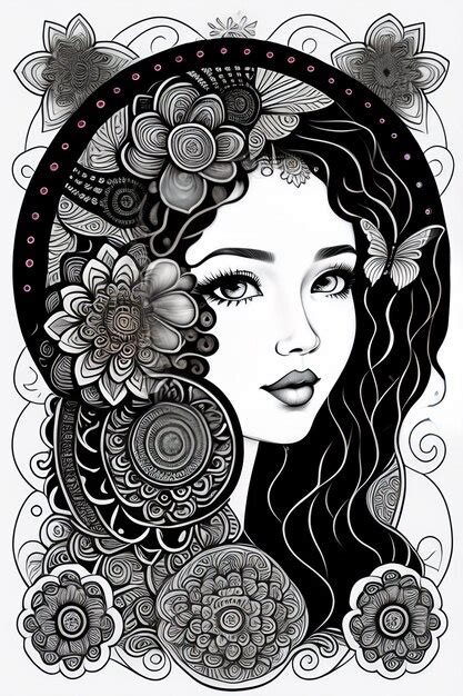 Premium AI Image | Line Art black amp white girl generated Ai