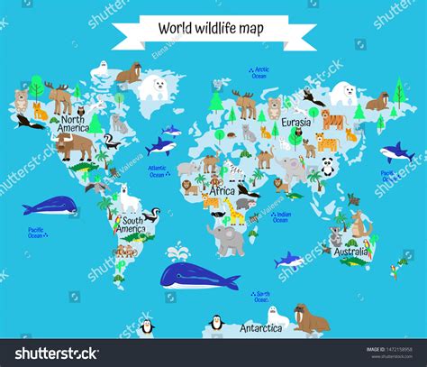 World Map Animals Plants World Wildlife Stock Vector (Royalty Free ...