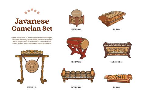 set of gamelan traditional music instrumental hand drawn illustration ...