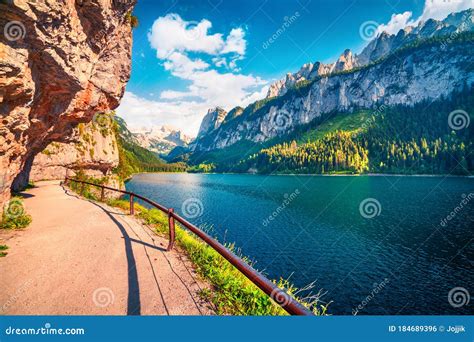 Sunny Summer Scene of Vorderer Gosausee Lake. Picturesque Morning View ...