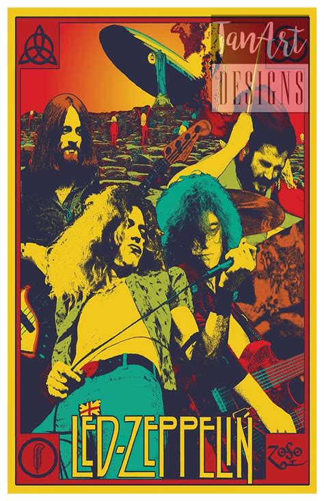 Led Zeppelin Psychedelic Illustration Poster Led Zeppelin Vintage Poster Retro Rock Poster ...