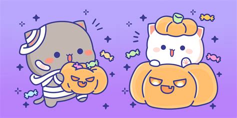 Peach & Goma Halloween Pumpkins Desktop Wallpaper - Kawaii Hoshi