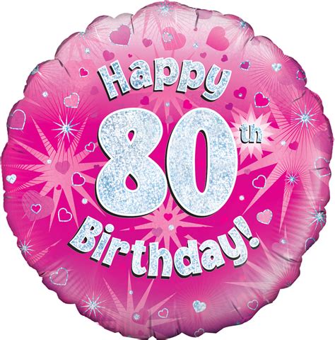 18" Happy 80th Birthday Pink Holographic Oaktree Foil Balloon | Bargain Balloons - Mylar ...