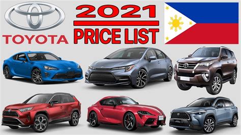 TOYOTA CAR PRICE LIST IN THE PHILIPPINES 2021 - YouTube