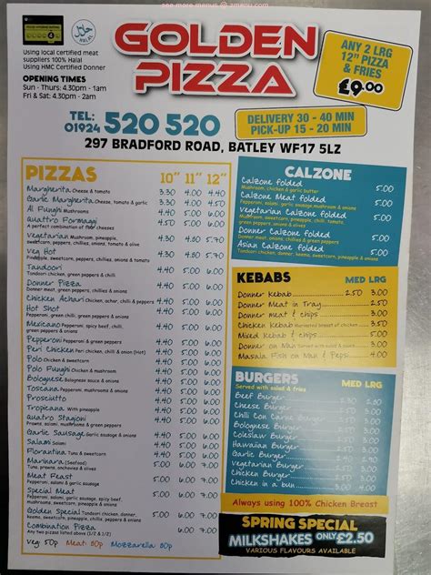 Menu at Golden Pizza pizzeria, Batley, 297 Bradford Rd