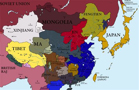 Map of China and surrounding areas in 1930, shortly before the Central Plains War and Sino ...