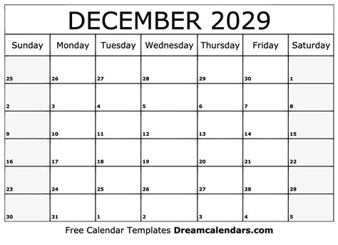 December 2029 Calendar - Free Printable with Holidays and Observances