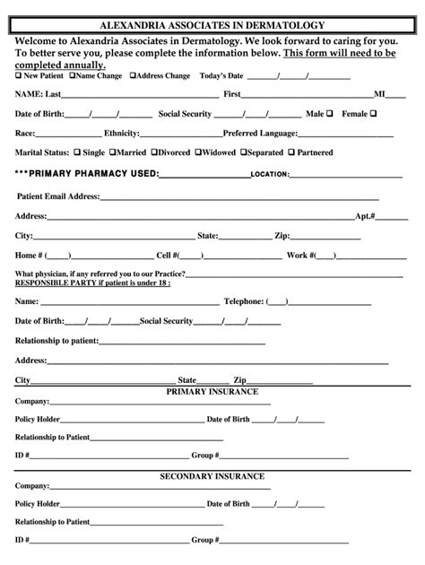 Printable Patient Demographic Form Template