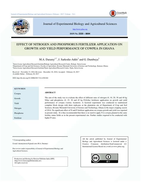 (PDF) EFFECT OF NITROGEN AND PHOSPHORUS FERTILIZER APPLICATION ON GROWTH AND YIELD PERFORMANCE ...