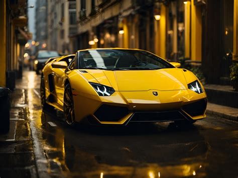 Premium AI Image | A yellow Lamborghini car on the road