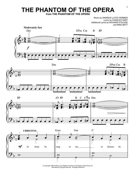 Phantom Of The Opera Sheet Music Piano - Webber - The Phantom Of The Opera sheet music for piano ...