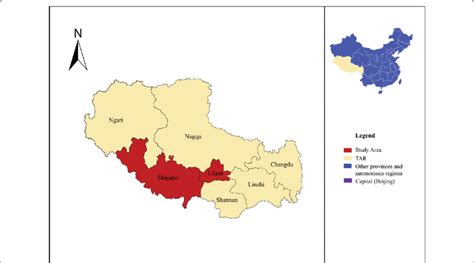 Map of the Tibet Autonomous Region of China showing the study area ...