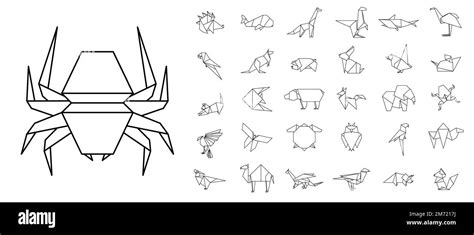 Line origami animals. Abstract polygon animals. Folded paper shapes. Vector animal icons set ...