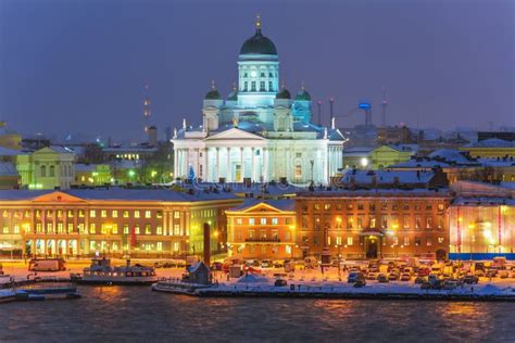 Winter Night Scenery of Helsinki, Finland Stock Photo - Image of church ...