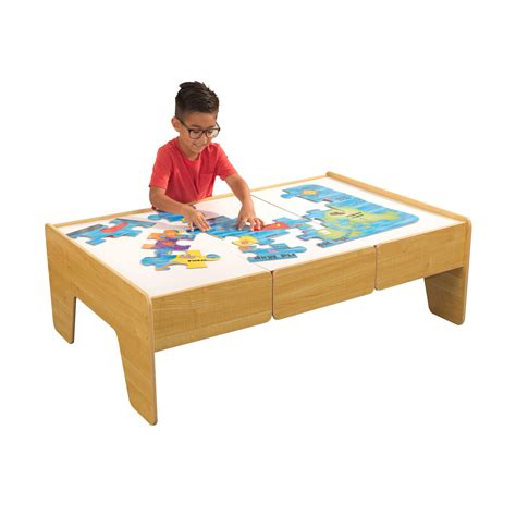 KidKraft Double-Sided Wood Train & Activity Table with Drawer, Natural ...