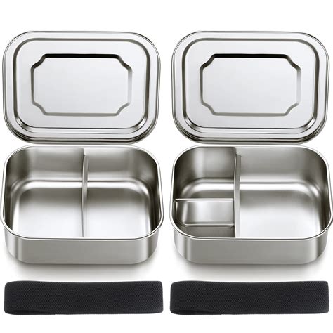 Buy 2 Pieces Kids Lunch Box Stainless Steel Toddler Bento Box Divided Metal Snack Containers ...