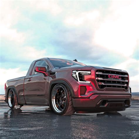 Lowered GMC Sierra “Shorty” Hits a CGI Sweet Spot With Red-Tinted ...