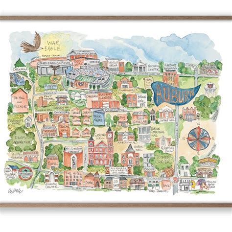 Auburn Alabama Campus Map Watercolor Art Print Football - Etsy