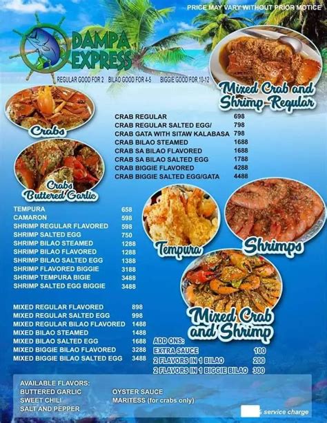 DAMPA EXPRESS ALIMANGO MENU WITH PRICES