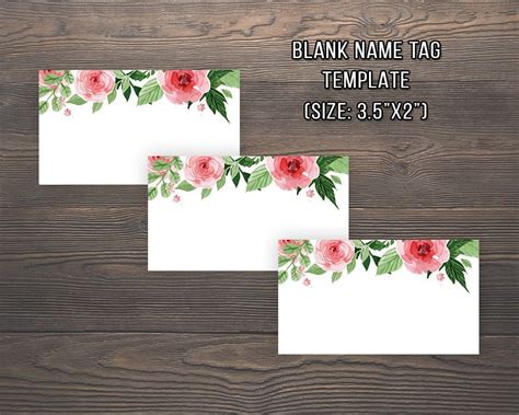 Blank Name Tag Template, Floral Name Tags, Floral Wedding, Printable Pdf, Instant Download ...