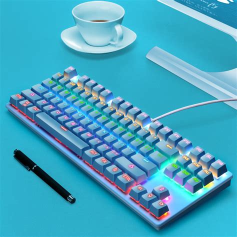 Newest Portable Blue Light up Colorful LED Backlit 78 Keys Wired Computer Gaming Mechanical ...