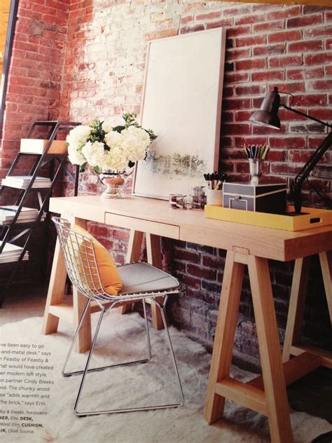 brick wall desk | Home office design, Space interiors, Home office decor