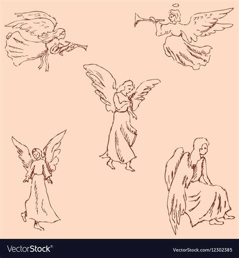 Angels pencil sketch by hand vintage colors Vector Image