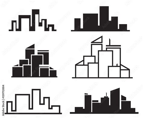 Vector city buildings silhouette icons. Stock Vector | Adobe Stock