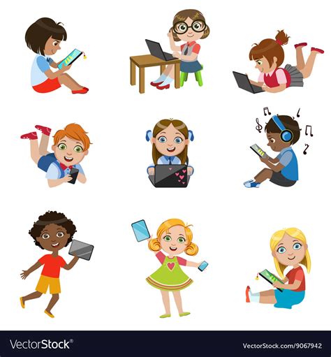 Kids with gadgets set Royalty Free Vector Image