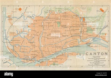 'Canton'. Guangzhou antique town city plan. China 1924 old map chart Stock Photo - Alamy