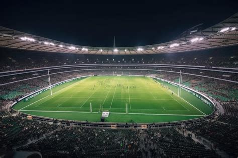 Premium Photo | Huge rugby stadium with green grass background