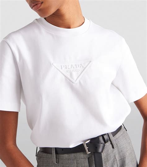 Womens Prada white Triangle Logo T-Shirt | Harrods UK